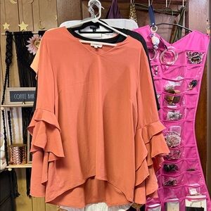 Umgee Peach Layered Ruffle Blouse